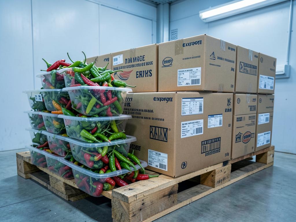 Export-grade chillies graded and packed for air freight
