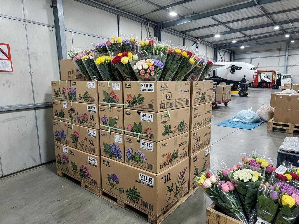 Fresh flowers packed in export boxes at source
